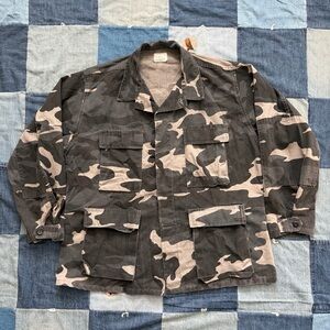 vtg grey camo military combat coat size L chore
